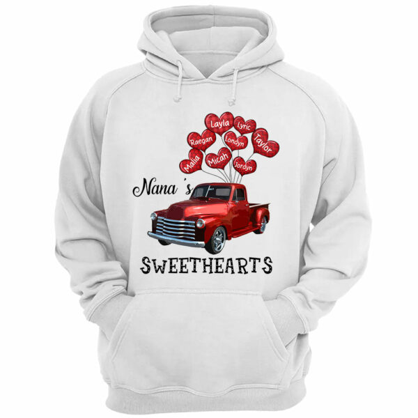 Personalized Nana's Sweethearts Red Car Shirt Nana With Grandkids Name Balloon Heart Shirt - Image 4