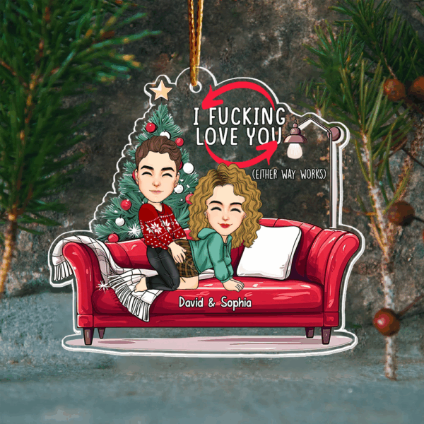 Personalized Naughty Couple On Sofa Acrylic Ornament - Image 2