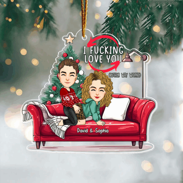 Personalized Naughty Couple On Sofa Acrylic Ornament - Image 3