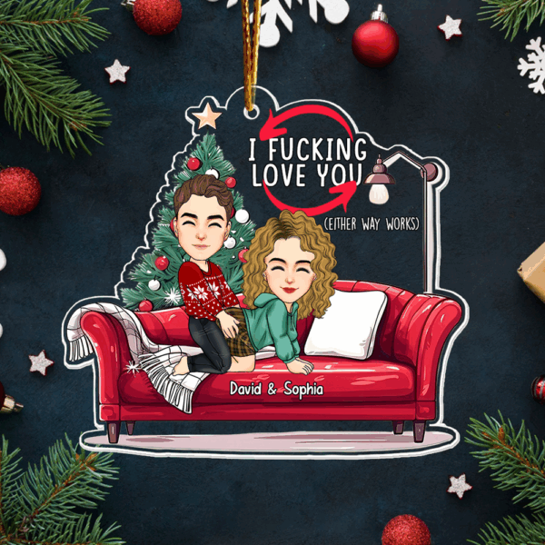 Personalized Naughty Couple On Sofa Acrylic Ornament - Image 4