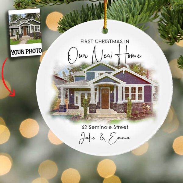 Personalized New Home Photo Ornament, New Home Christmas Ornament, Custom Watercolor House Ornament, Housewarming Gift, Realtor Closing Gift - Image 2