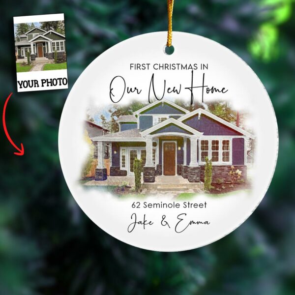 Personalized New Home Photo Ornament, New Home Christmas Ornament, Custom Watercolor House Ornament, Housewarming Gift, Realtor Closing Gift - Image 3