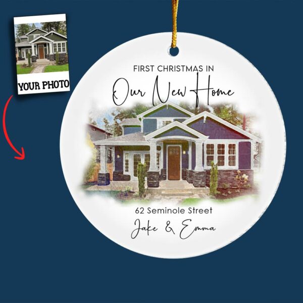 Personalized New Home Photo Ornament, New Home Christmas Ornament, Custom Watercolor House Ornament, Housewarming Gift, Realtor Closing Gift - Image 4