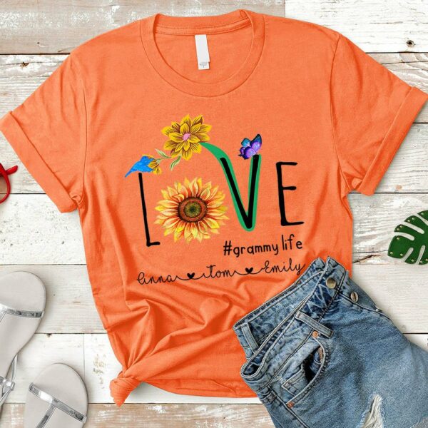Personalized Nickname & Grandkid's Name Love Grammy Life Sunflower Shirt - Image 6