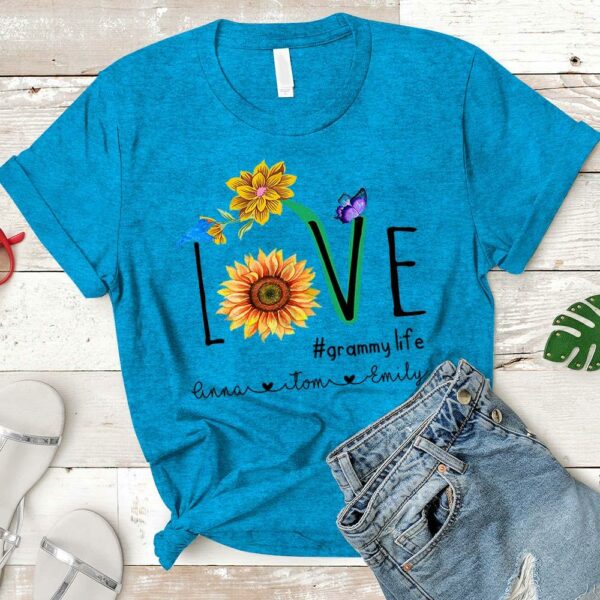 Personalized Nickname & Grandkid's Name Love Grammy Life Sunflower Shirt - Image 5