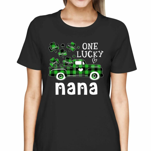 Personalized One Lucky Nana St. Patrick's Day T Shirt Funny Nana With Grandkids Names Shirt Gift For Grandma Nana - Image 2