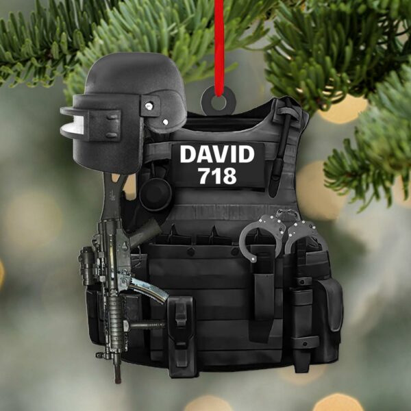 Personalized Ornament Gift For Swat Police - Swat Police Bulletproof Gun 2 Sided Ornament - Image 4