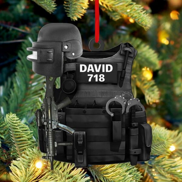 Personalized Ornament Gift For Swat Police - Swat Police Bulletproof Gun 2 Sided Ornament - Image 3