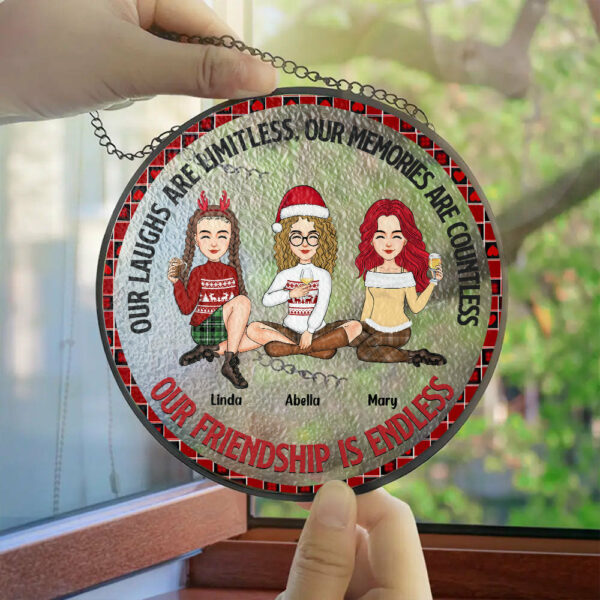 Personalized Our Friendship Is Endless Stained Glass Suncatcher for Window Hanging - Christmas Gift For Best Friends, BFF, Sisters - Image 2