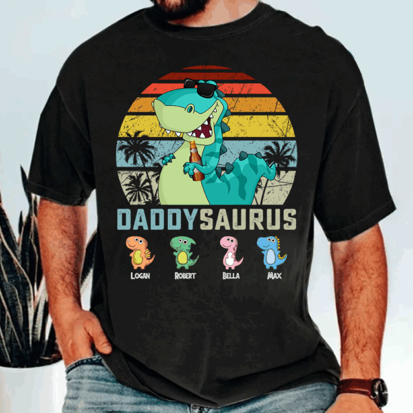 Personalized Papasaurus Shirt, Custom Dad Shirt with Kids Name, Father's Day Gift- M2204