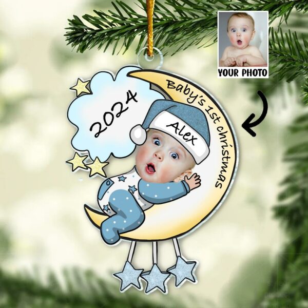 Personalized Photo Baby's First Christmas Ornament - Baby on Moon Christmas Tree Ornament - Personalized Acrylic Photo Ornament Gift for Newborn - Image 5