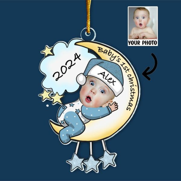 Personalized Photo Baby's First Christmas Ornament - Baby on Moon Christmas Tree Ornament - Personalized Acrylic Photo Ornament Gift for Newborn - Image 4