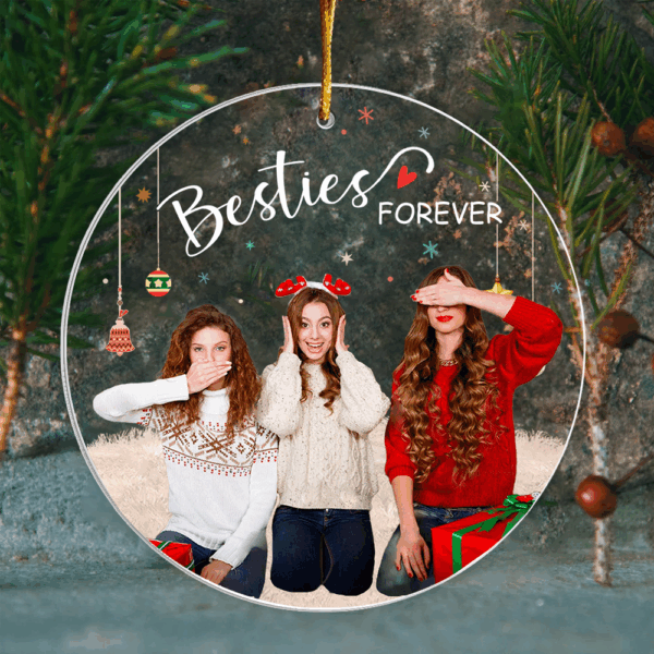 Personalized Photo Besties Forever Circle Acrylic Ornament