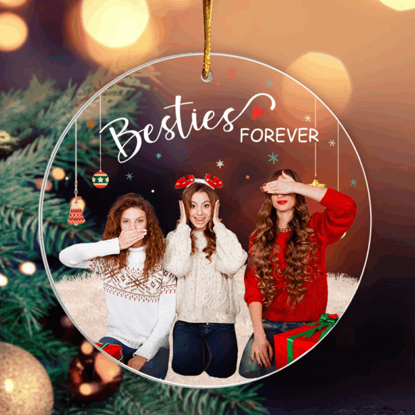 Personalized Photo Besties Forever Circle Acrylic Ornament - Image 2