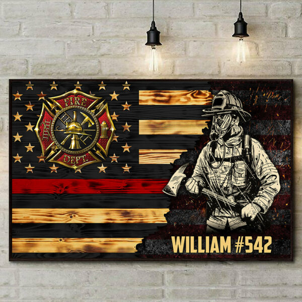 Personalized Poster Canvas For Firefighter Custom Logo Name Number Poster Canvas For Firefighter Half Thin Red Line Fireman H2511 - Image 2