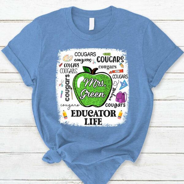 Personalized School Mascot Apple Custom Name T-Shirt - Image 2