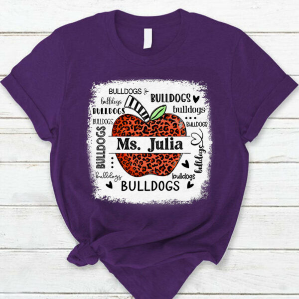 Personalized School Mascot Leopard Apple Custom Name T-Shirt Teacher Appreciation Gift - Image 2