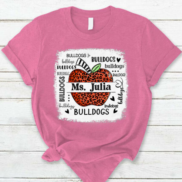 Personalized School Mascot Leopard Apple Custom Name T-Shirt Teacher Appreciation Gift - Image 3