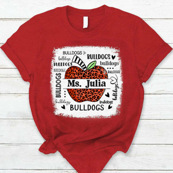 Personalized School Mascot Leopard Apple Custom Name T-Shirt Teacher Appreciation Gift - Image 4