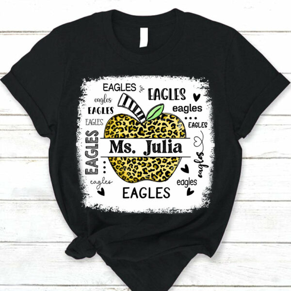 Personalized School Mascot Leopard Apple Custom Name T-Shirt Teacher Appreciation Gift - Image 7