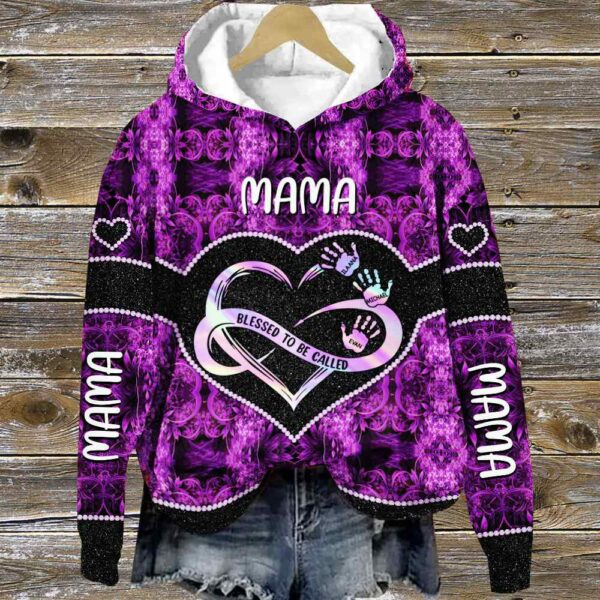 Personalized Shirt Gift For Grandmas - Blessed To Be Called Grandma Infinity Heart Handprints 3D Shirt - Grandma With Grandkids Name All Over Print Shirts - Image 2