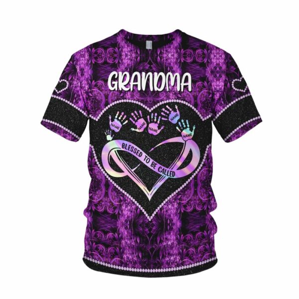 Personalized Shirt Gift For Grandmas - Blessed To Be Called Grandma Infinity Heart Handprints 3D Shirt - Grandma With Grandkids Name All Over Print Shirts - Image 6