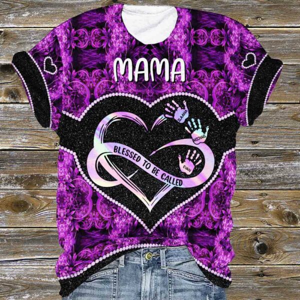 Personalized Shirt Gift For Grandmas - Blessed To Be Called Grandma Infinity Heart Handprints 3D Shirt - Grandma With Grandkids Name All Over Print Shirts - Image 5