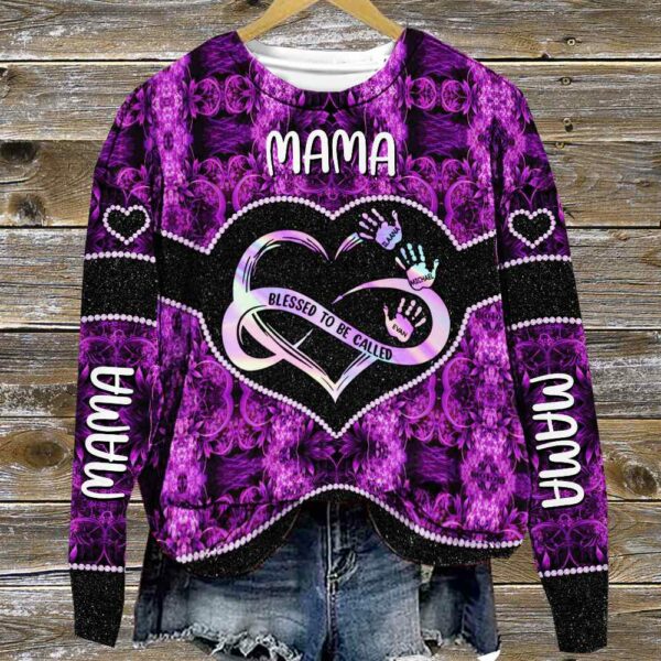 Personalized Shirt Gift For Grandmas - Blessed To Be Called Grandma Infinity Heart Handprints 3D Shirt - Grandma With Grandkids Name All Over Print Shirts - Image 3