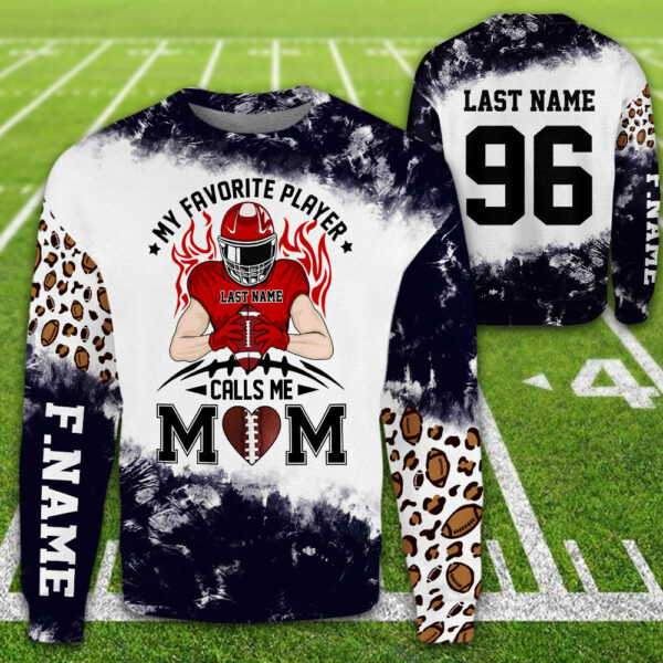 Personalized Shirt My Favorite Player Calls Me Mom Leopard Bleach All Over Print Shirt For Football Mom Grandma H2511 - Image 3