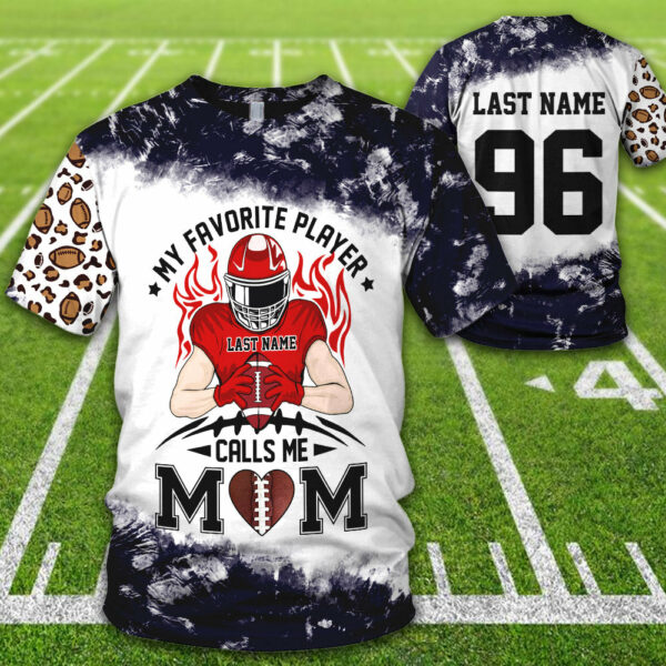 Personalized Shirt My Favorite Player Calls Me Mom Leopard Bleach All Over Print Shirt For Football Mom Grandma H2511 - Image 2