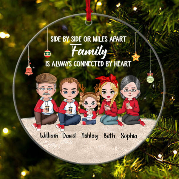 Personalized Side By Side Or My Apart Family Is Always Connected By Heart Christmas Ornament Bg1 - Image 2