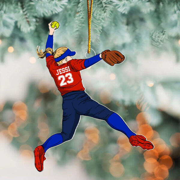Personalized Softball Christmas Ornament, Custom Softball Girl Ornament, Softball Player Ornament, Softball Player Gifts - Image 2