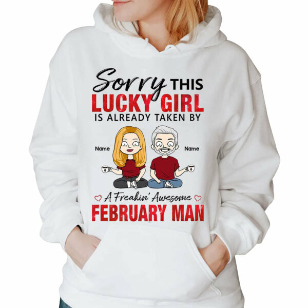 Personalized Sorry This Lucky Girl Is Already Taken By A Freakin' Awesome Man Shirt Funny Wife And Husband Shirt - Image 4