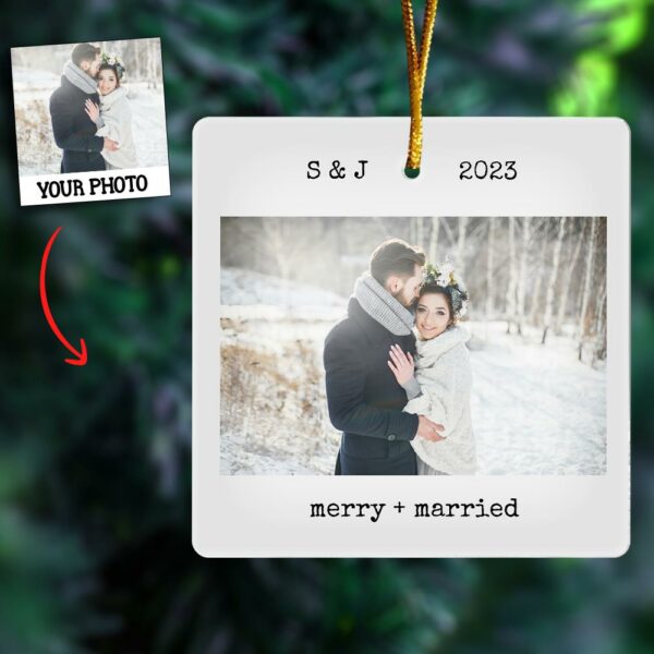 Personalized Square Ornaments Customized Couple Photos With "Marry+Married" Christmas Gifts - Image 2