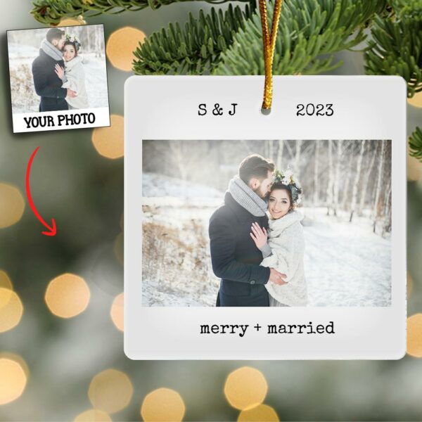 Personalized Square Ornaments Customized Couple Photos With "Marry+Married" Christmas Gifts - Image 3