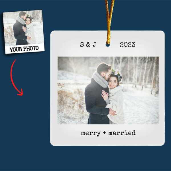 Personalized Square Ornaments Customized Couple Photos With "Marry+Married" Christmas Gifts - Image 4