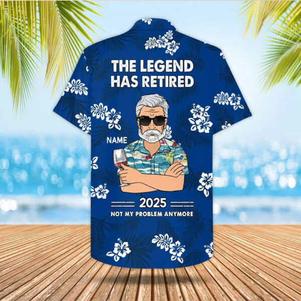 Personalized The Legend Has Retired, Not My Problem Any More, Blue Hibiscus Hawaiian Shirt For Grandpa - Image 2