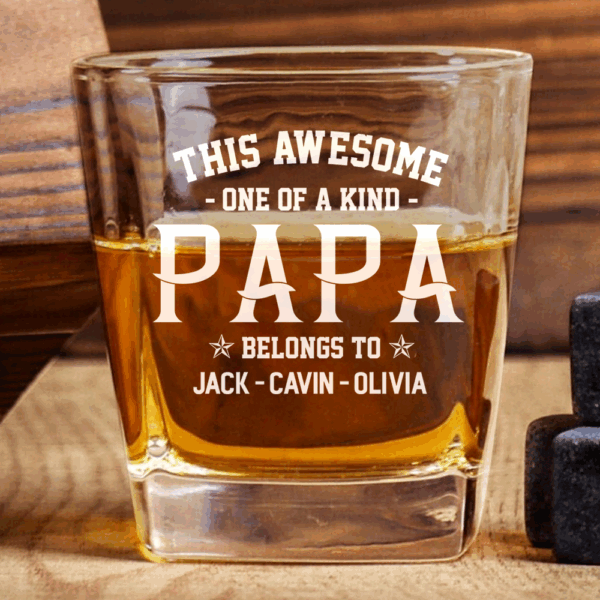 Personalized This Awesome One Of A Kind Papa, Custom Nickname Whiskey Glasses - Image 2