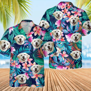 Personalized Tropical Vibes Hawaiian Shirt, Custom Photo Dog Face Shirt, Gift For Dad