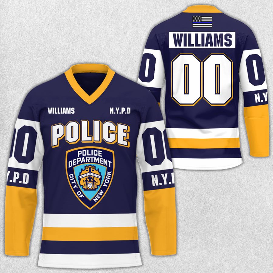 Personalized US Police Hockey Jersey Custom Dept Name Number Thin Blue Line Flag H2511