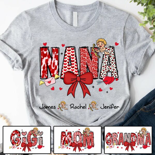Personalized Valentine Mama Coquette Shirt For Mimi Nana Mom Grandma - Custom Kid Names