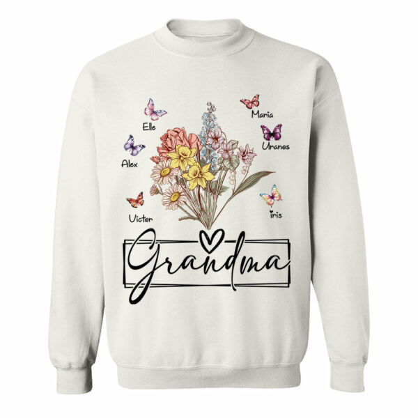 Personalized Wildflower Grandma And Butterfly Kids Shirt - Mother's Day Gift - Image 3