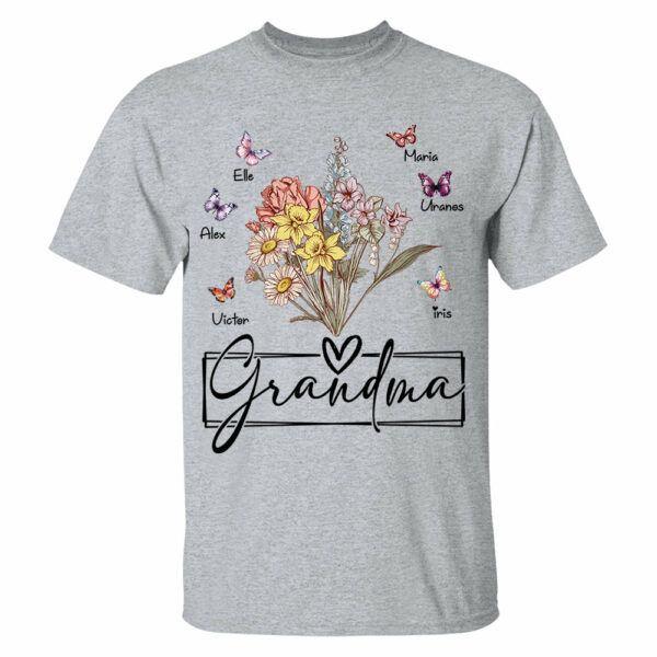 Personalized Wildflower Grandma And Butterfly Kids Shirt - Mother's Day Gift - Image 8