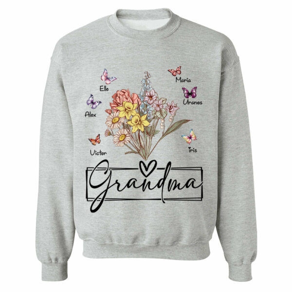 Personalized Wildflower Grandma And Butterfly Kids Shirt - Mother's Day Gift - Image 9