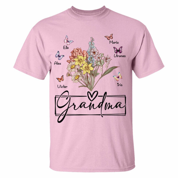 Personalized Wildflower Grandma And Butterfly Kids Shirt - Mother's Day Gift - Image 5