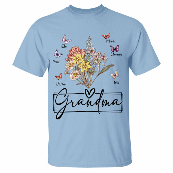 Personalized Wildflower Grandma And Butterfly Kids Shirt - Mother's Day Gift - Image 11