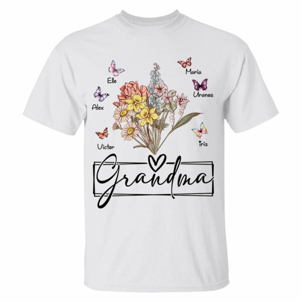 Personalized Wildflower Grandma And Butterfly Kids Shirt - Mother's Day Gift - Image 2