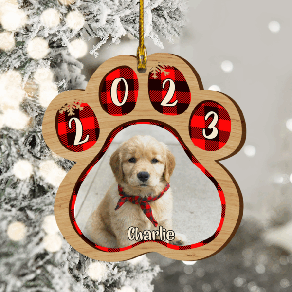 Pets And Color Paws - Upload Image - Personalized Custom Paw Shaped Wood Christmas Ornament - Image 3