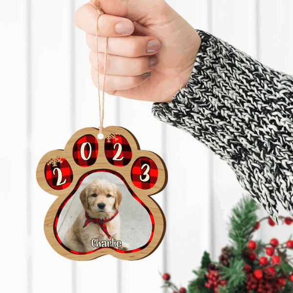Pets And Color Paws - Upload Image - Personalized Custom Paw Shaped Wood Christmas Ornament - Image 5