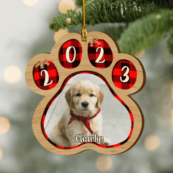 Pets And Color Paws - Upload Image - Personalized Custom Paw Shaped Wood Christmas Ornament - Image 4